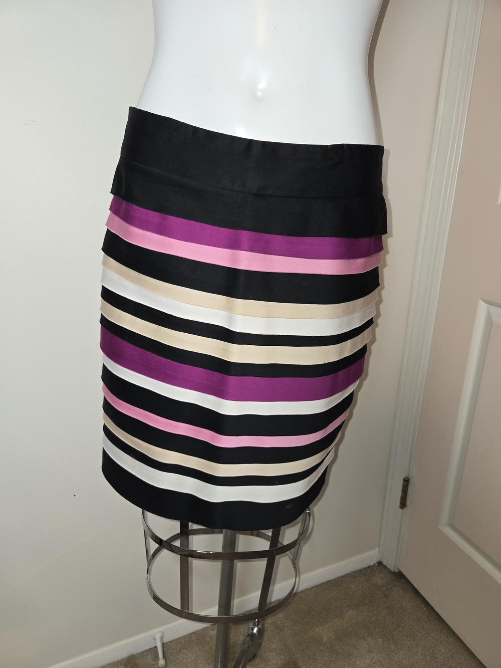 White House Black Market Striped Pencil Skirt in Black, Purple, Pink & Cream